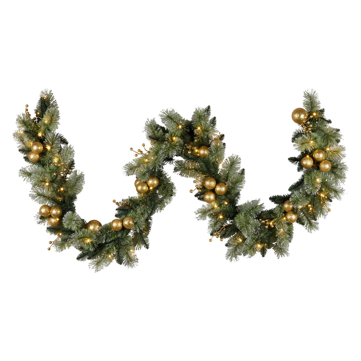 Christabelle 274cm Pre-Lit Christmas Garland Gold Baubles Battery-Operated Warm White LED Light