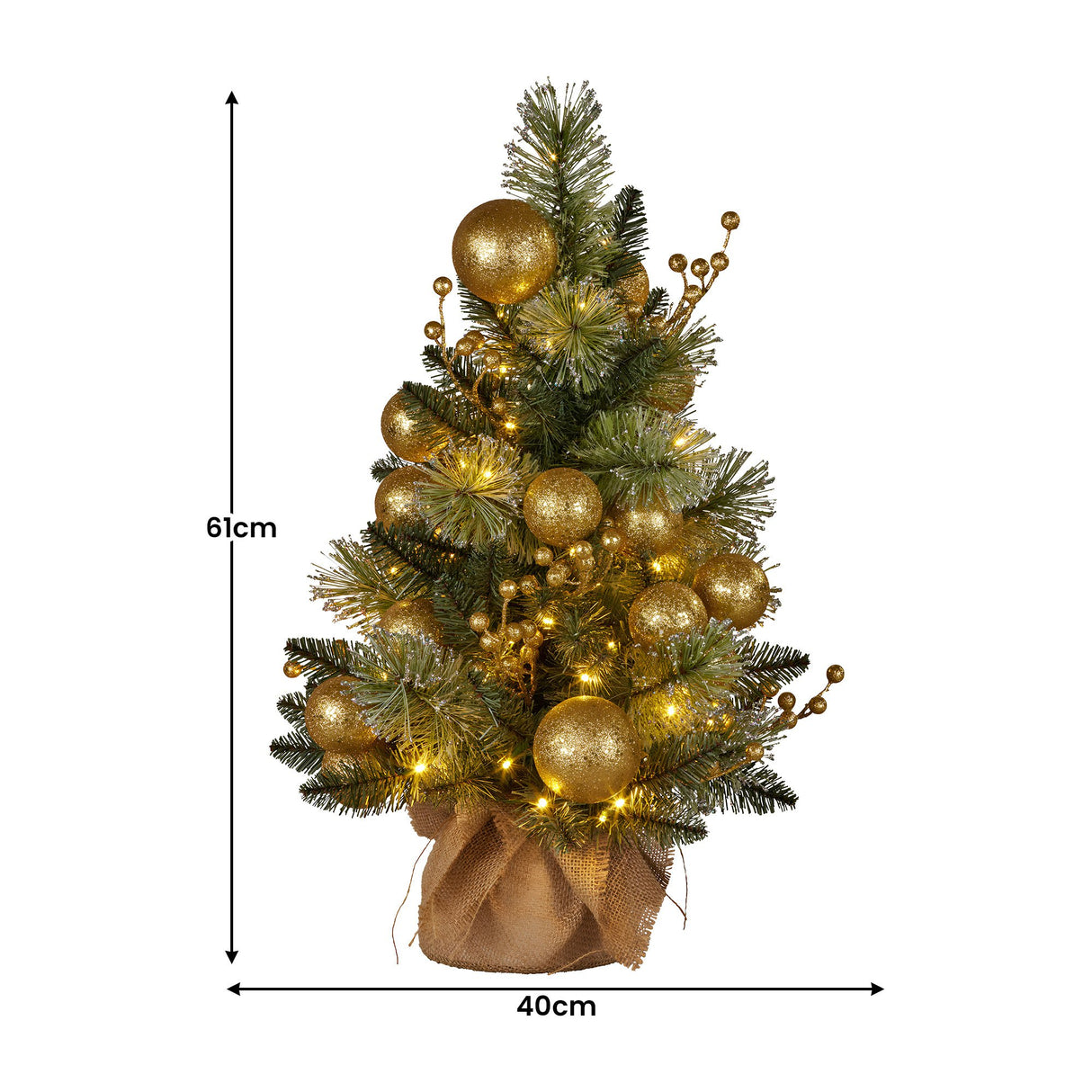 Christabelle 61cm Battery-Operated Christmas Tree Warm Lights LED Table Top Gold