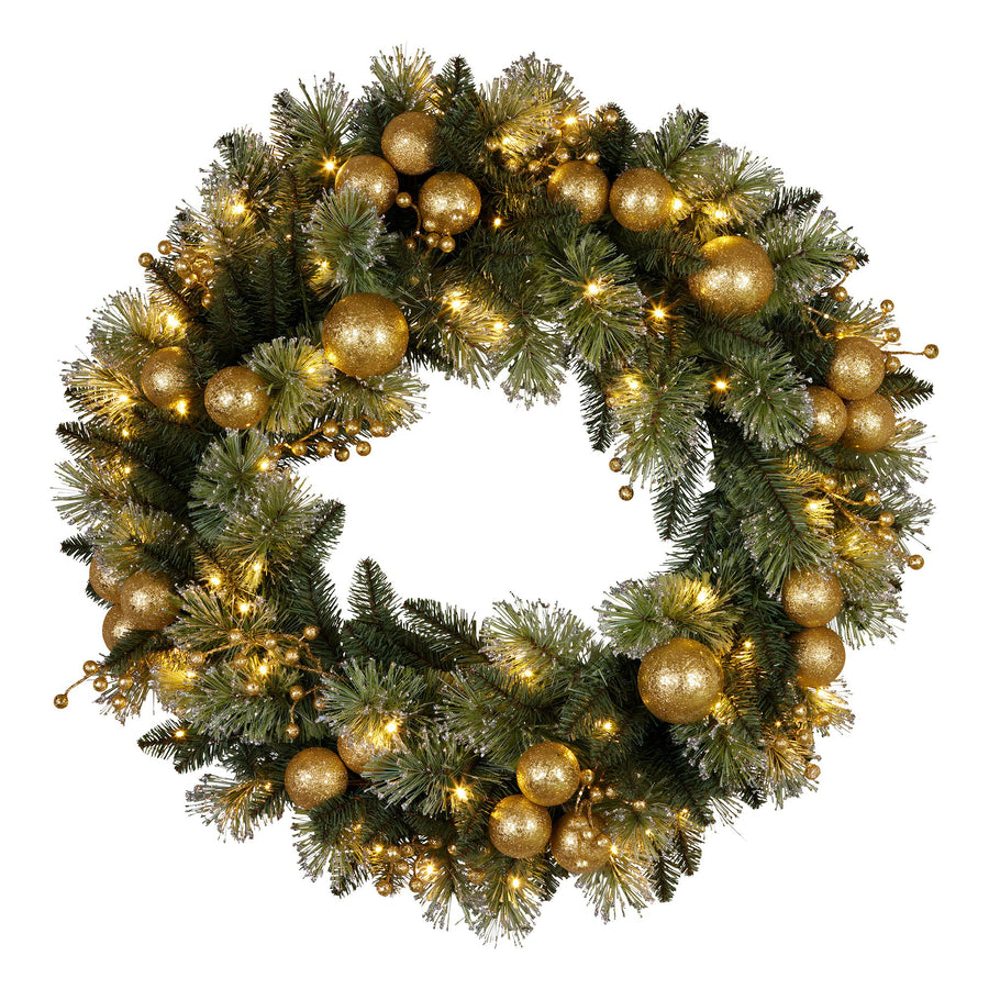 Christabelle 61cm Battery-Operated Christmas Wreath Glittery Gold Pine