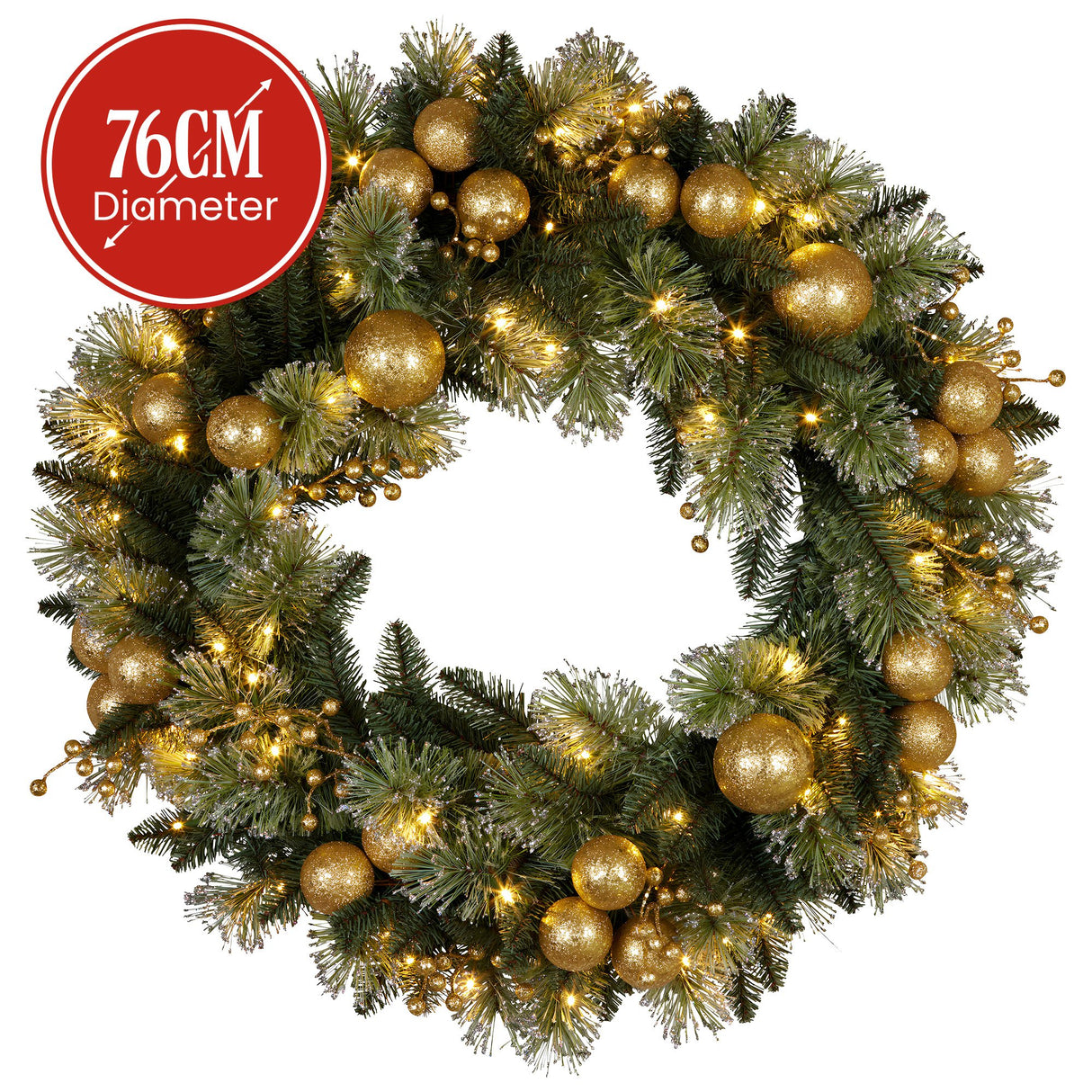Christabelle 76cm Christmas Wreath Battery-Operated Warm White Lights Xmas Decor