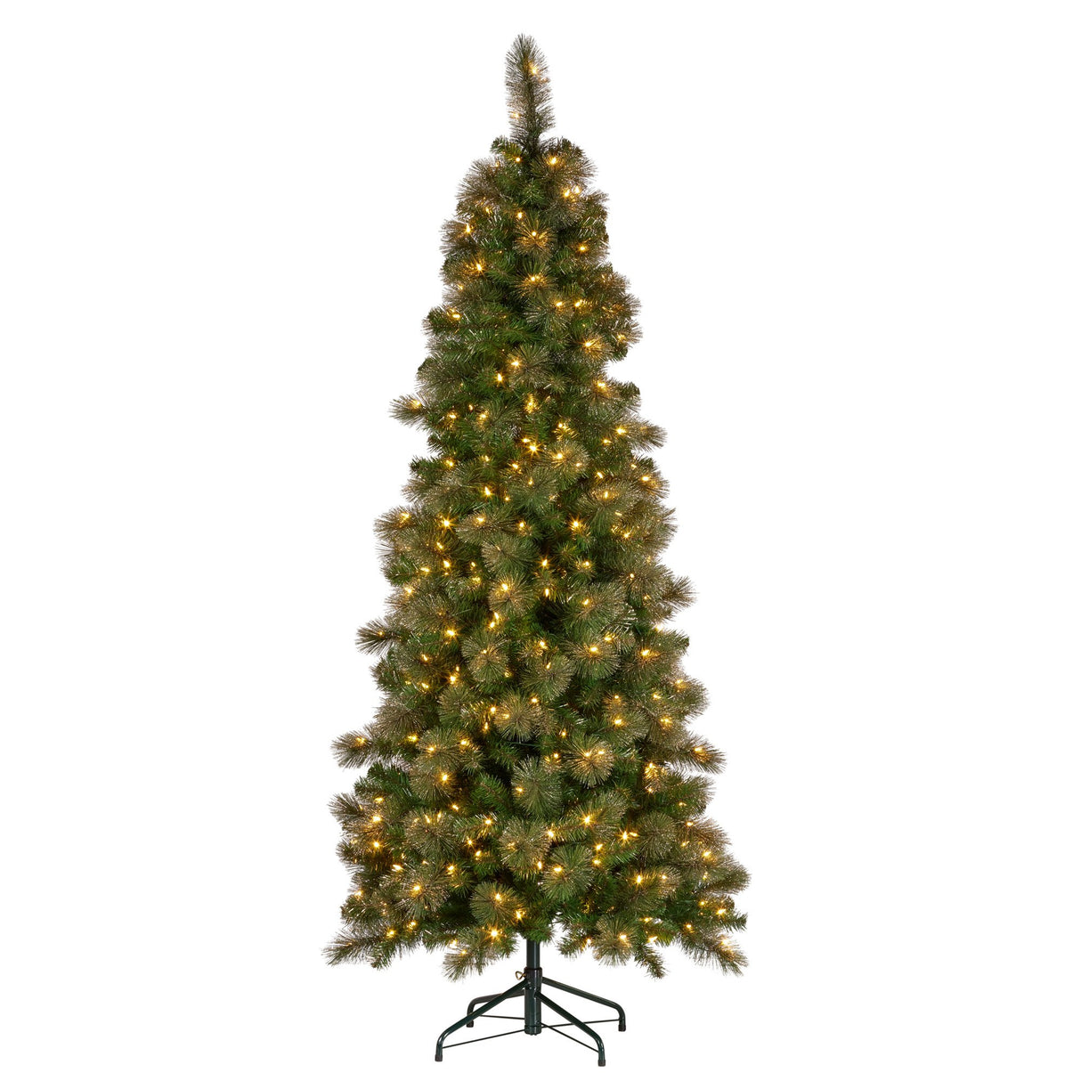 Christabelle 7.5ft Christmas Tree Slim Glittery Gold Pine LED Lights Xmas Decor