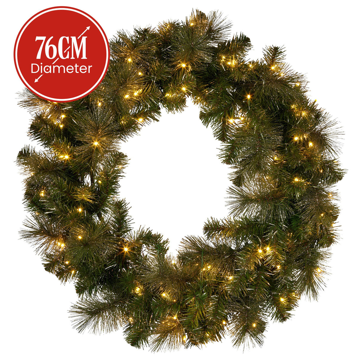 Christabelle 76cm Battery-Operated Split Christmas Wreath Glittery Gold Pine