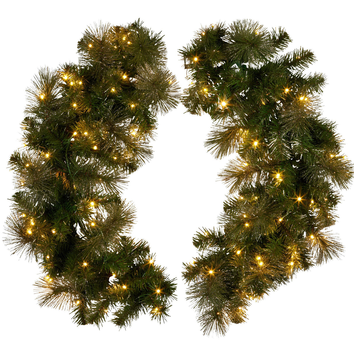 Christabelle 76cm Battery-Operated Split Christmas Wreath Glittery Gold Pine