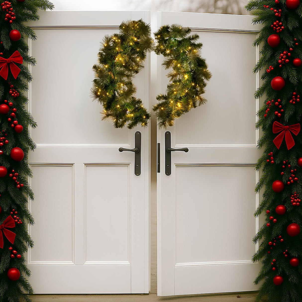 Christabelle 76cm Battery-Operated Split Christmas Wreath Glittery Gold Pine