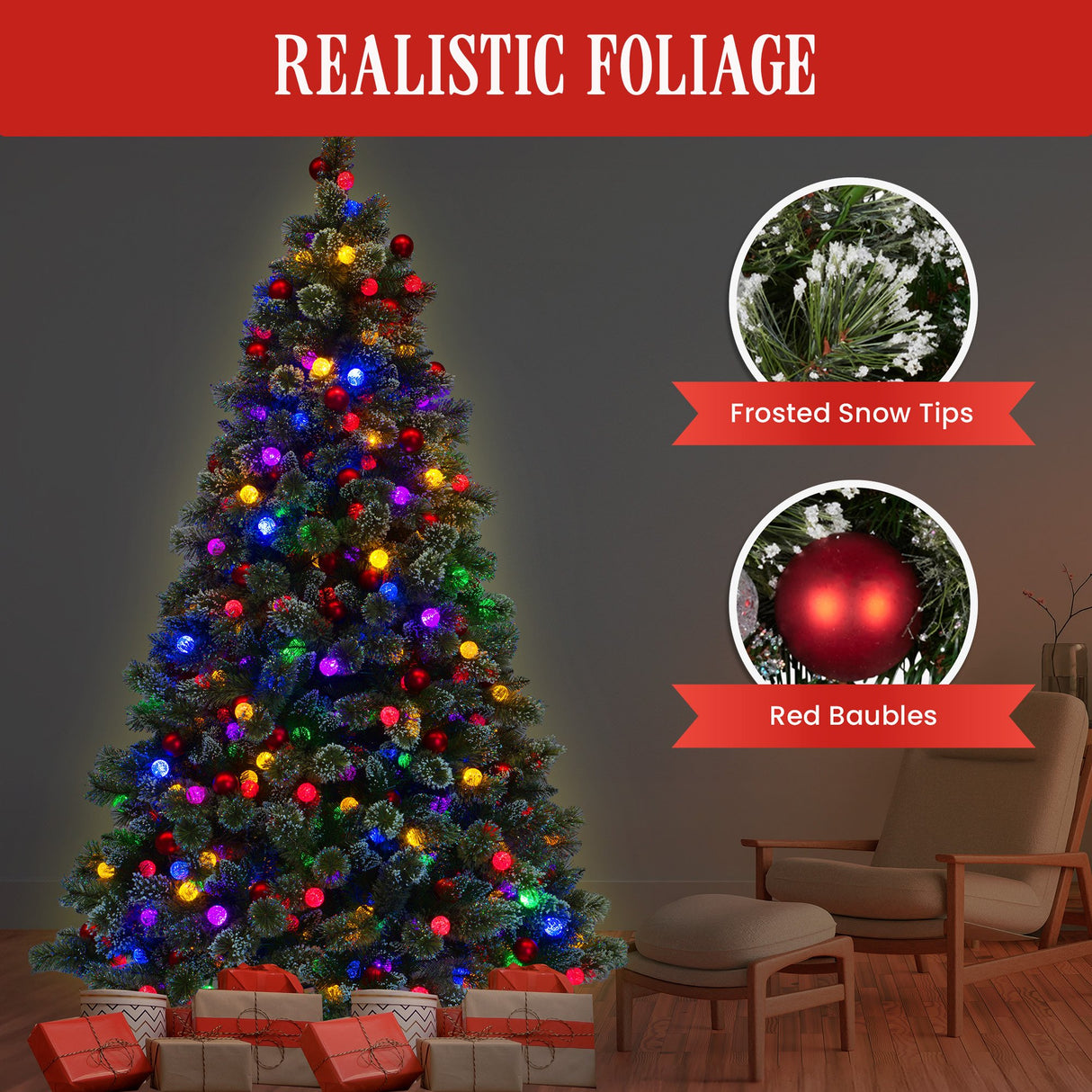 Christabelle Snowy Bristle 2.3m Multicolour Pre-Lit Christmas Tree with 1587 Tips