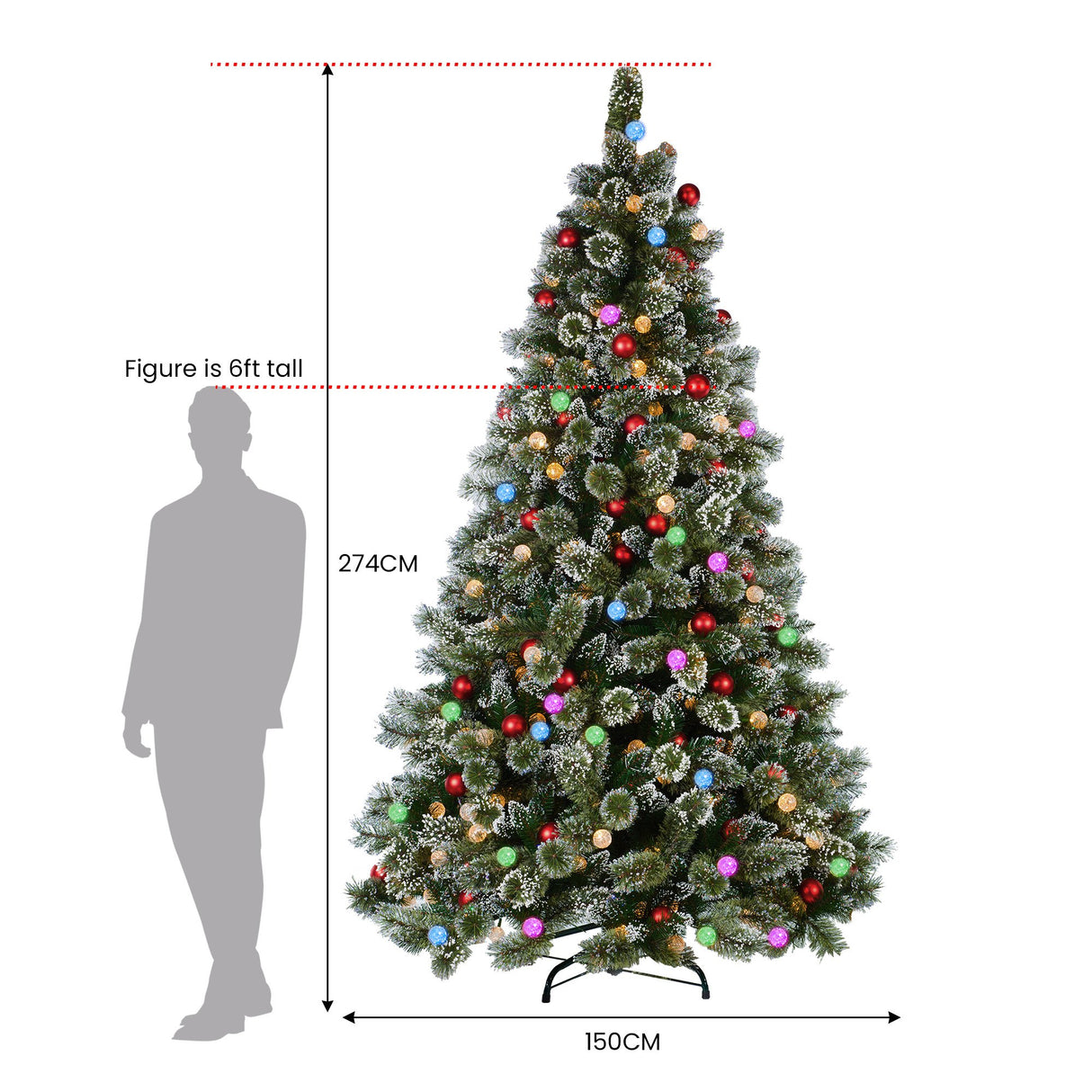 Christabelle Snowy Bristle 2.7m Multicolour Pre-Lit Christmas Tree with 2870 Tips