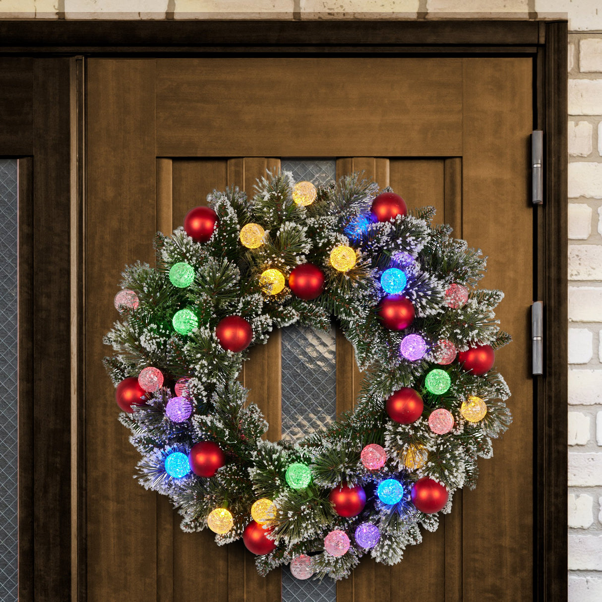 Christabelle 61cm Snowy Bristle Pre-Lit Multicolour Christmas Wreath