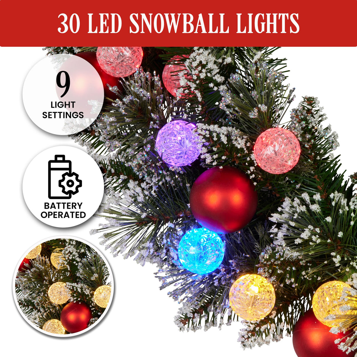 Christabelle 61cm Snowy Bristle Pre-Lit Multicolour Christmas Wreath