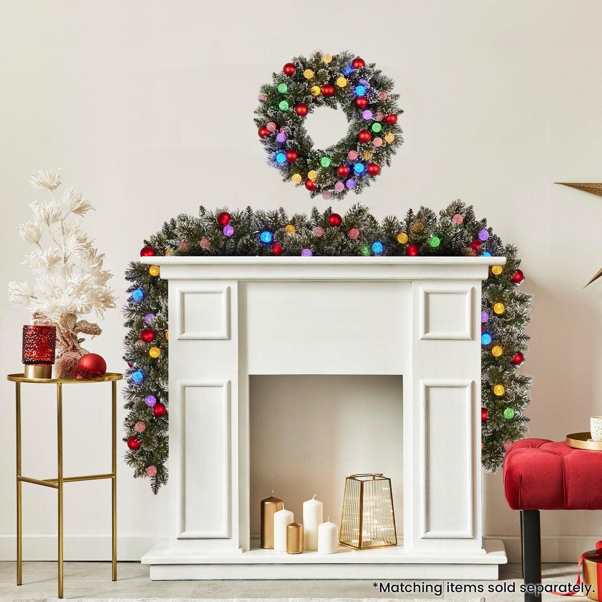 Christabelle 61cm Snowy Bristle Pre-Lit Multicolour Christmas Wreath