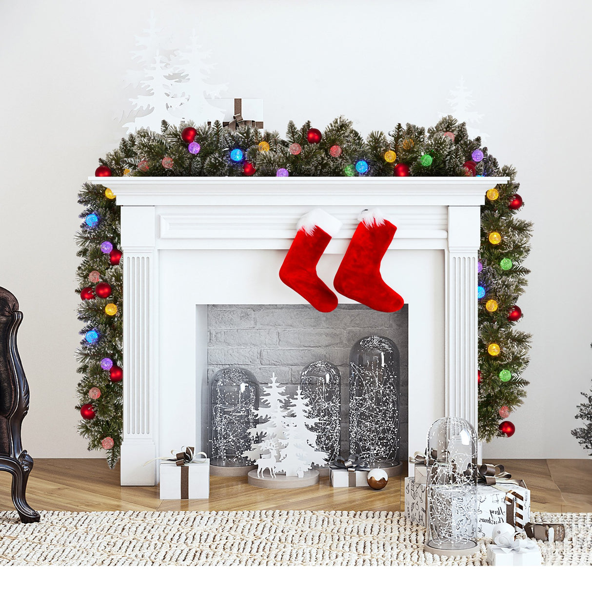 274cm Snowy Bristle Prelit Multicolour Christmas Garland