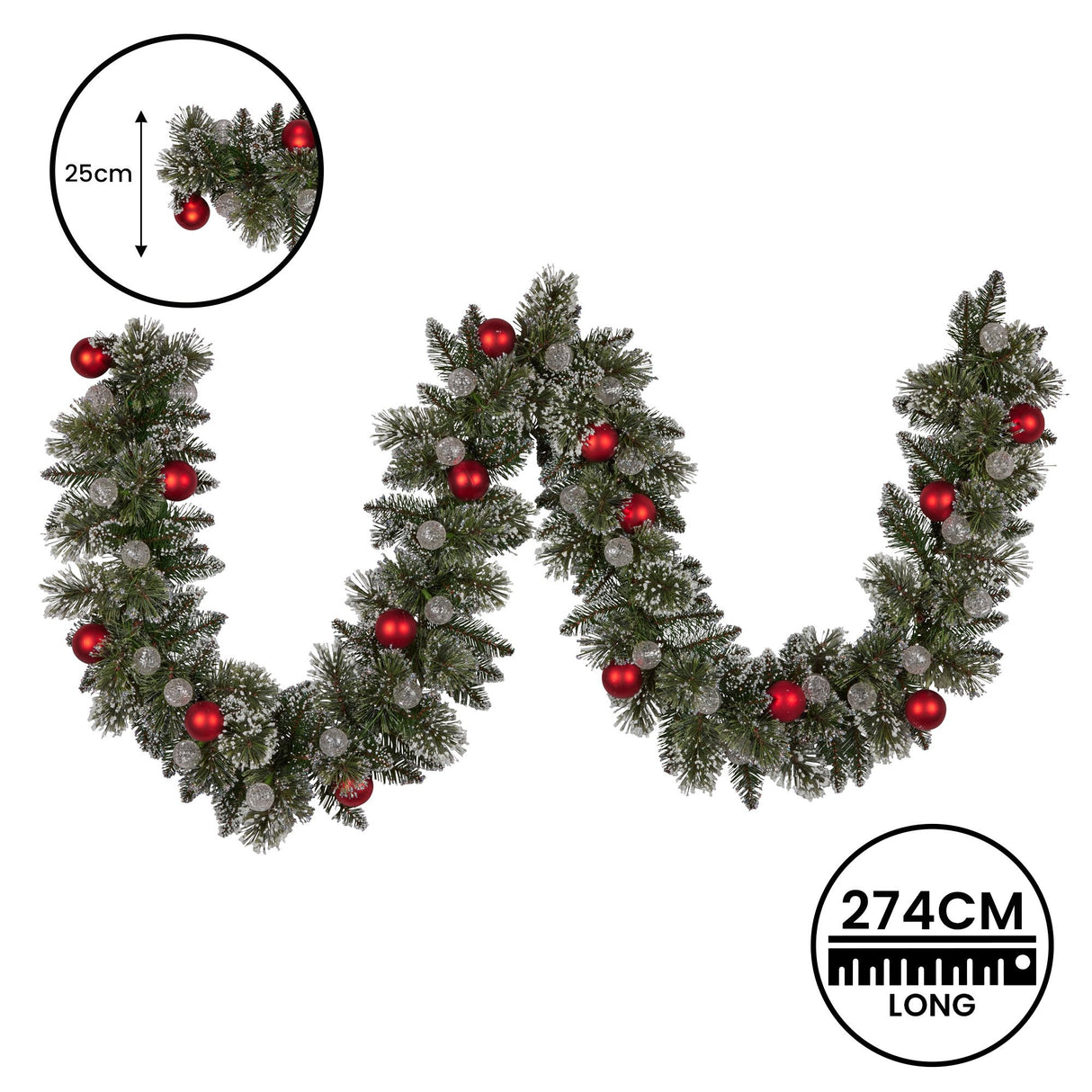 274cm Snowy Bristle Prelit Multicolour Christmas Garland