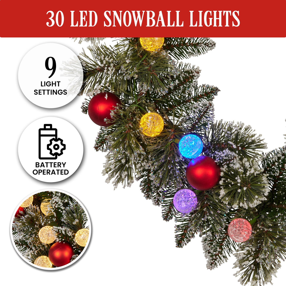 274cm Snowy Bristle Prelit Multicolour Christmas Garland