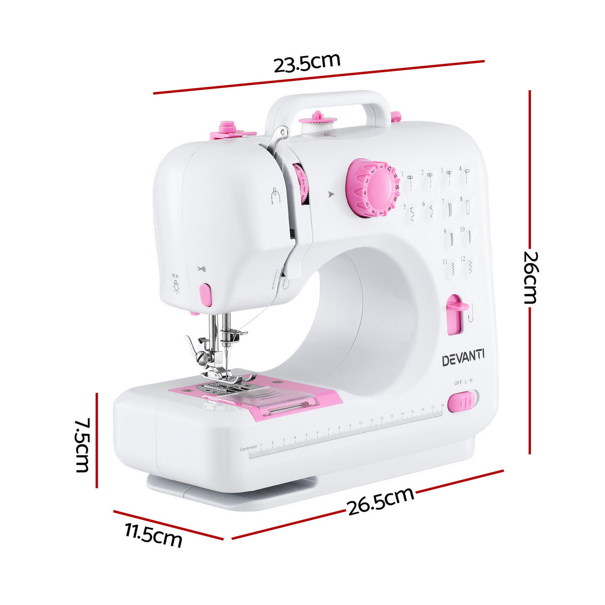 Devanti 12 Stitches Mini Sewing Machine for Beginners Portable Sewing Machine Kit with LED Lights
