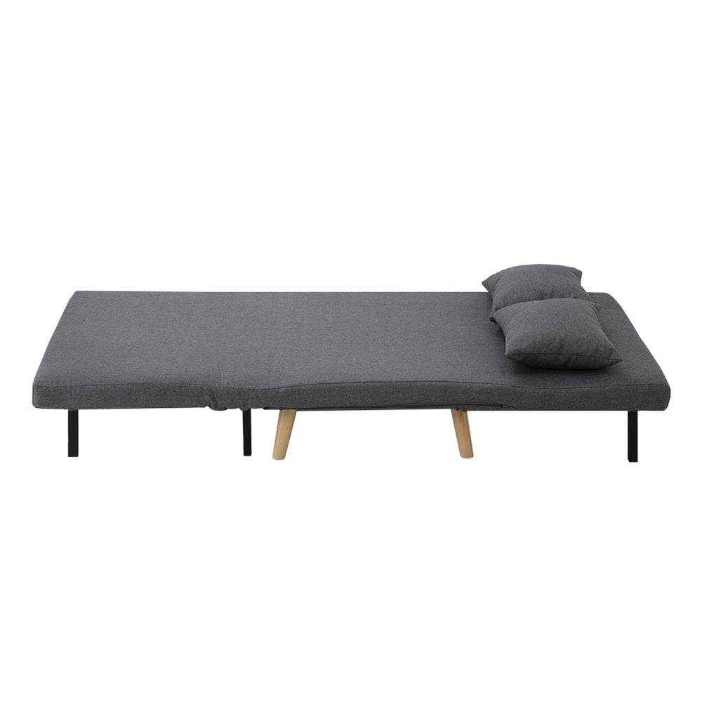 Oikiture Lounge Sofa Bed Linen Fabric Double Seat Grey