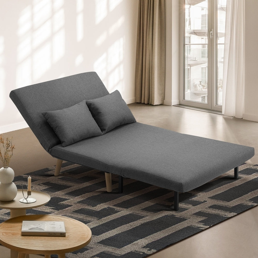 Oikiture Lounge Sofa Bed Linen Fabric Double Seat Grey
