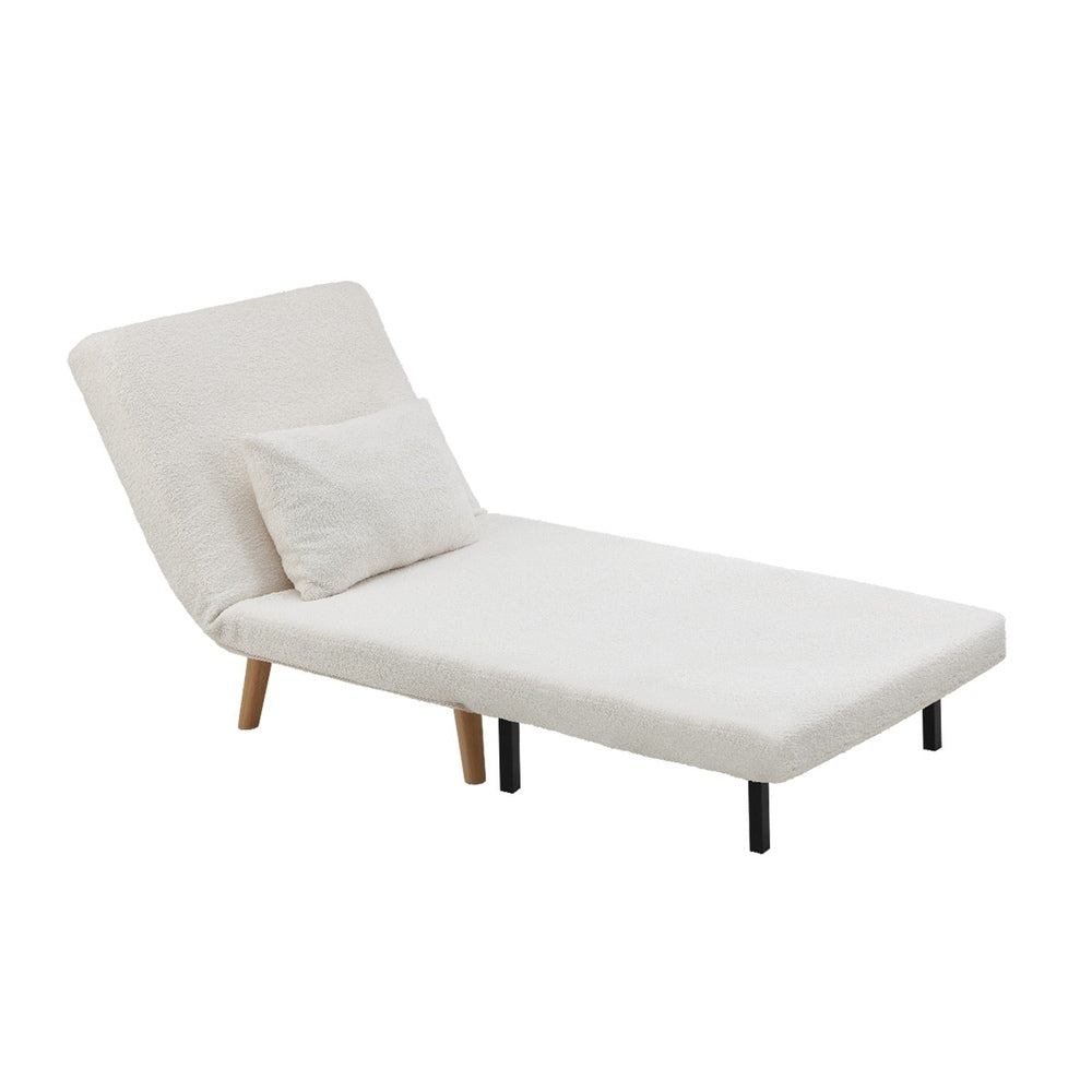Oikiture Lounge Sofa Bed Sherpa Fabric Single Seat White