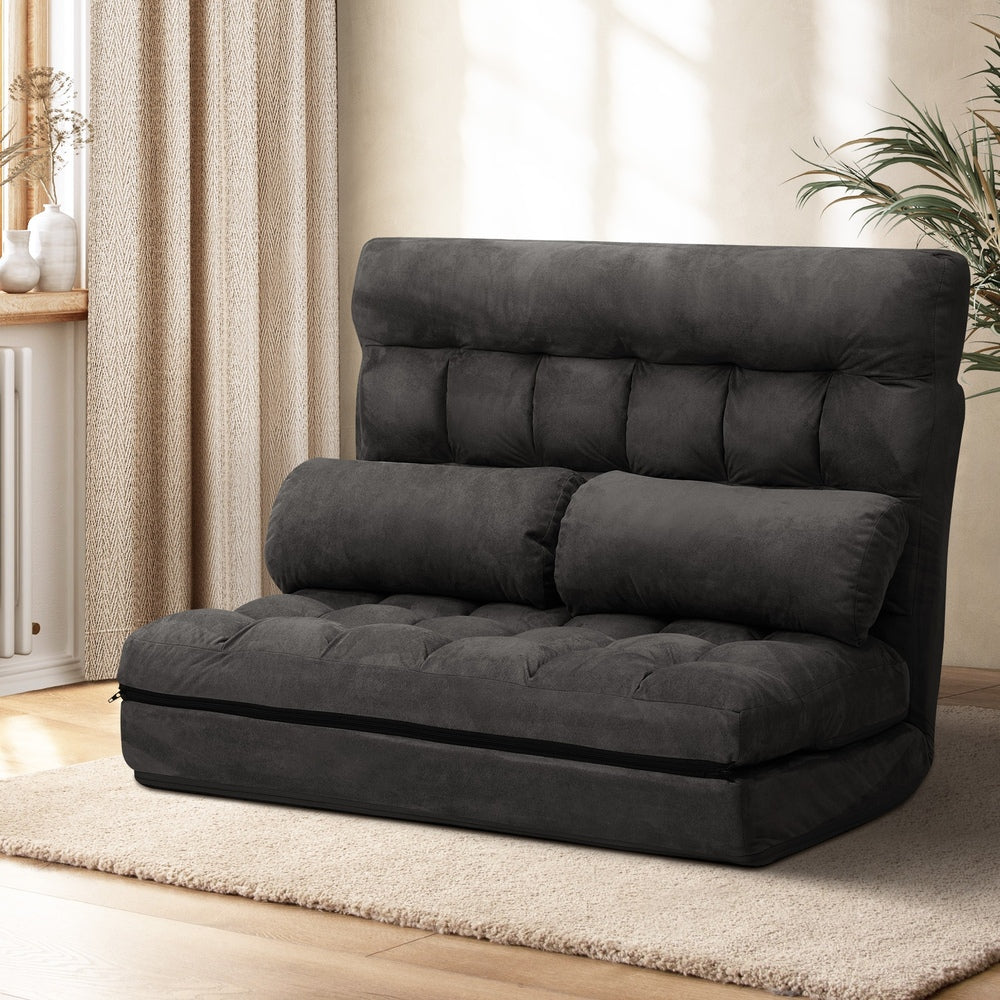 Oikiture Lounge Sofa Bed Floor Recliner 2 seater Folding Charcoal