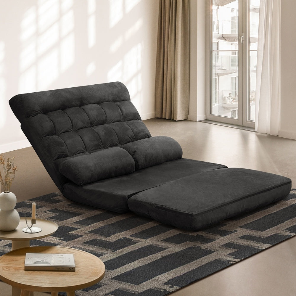 Oikiture Lounge Sofa Bed Floor Recliner 2 seater Folding Charcoal