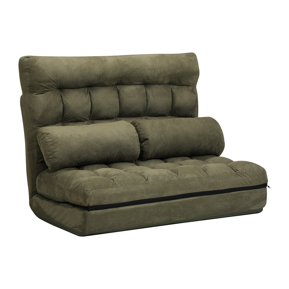 Oikiture Lounge Sofa Bed Floor Recliner 2 seater Folding Green