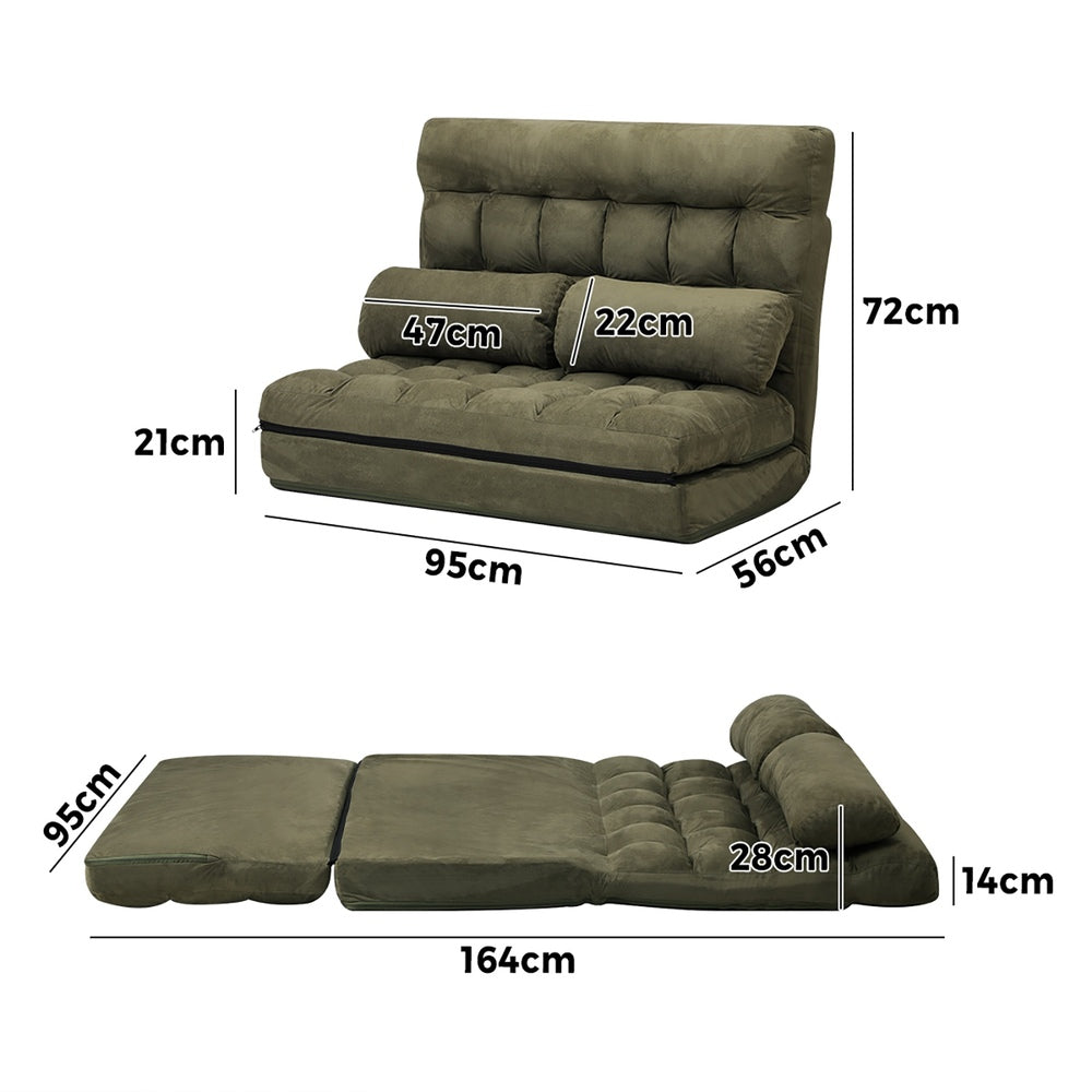 Oikiture Lounge Sofa Bed Floor Recliner 2 seater Folding Green