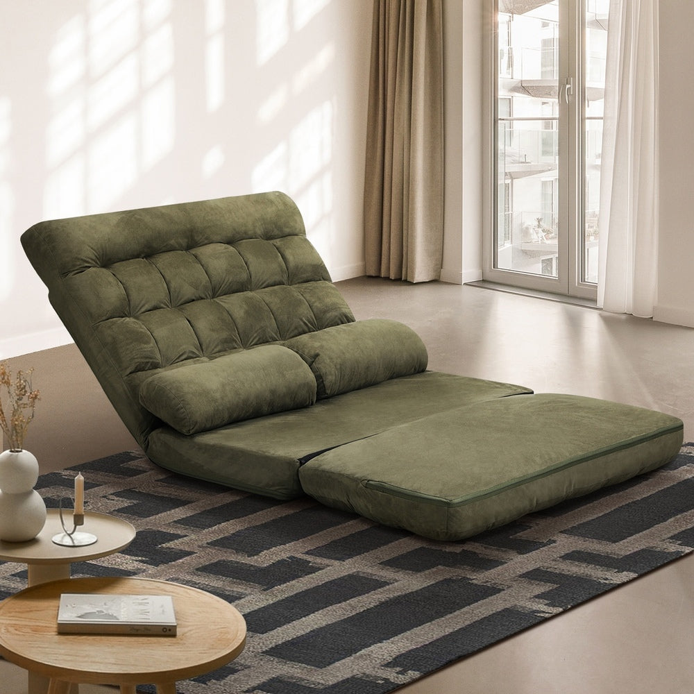 Oikiture Lounge Sofa Bed Floor Recliner 2 seater Folding Green