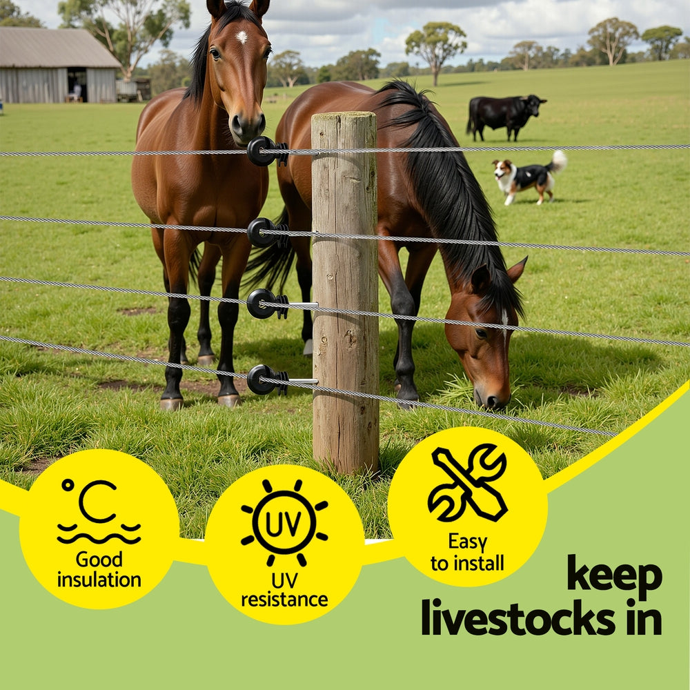 Giantz Electric Fence Ring Insulators 100pcs Stand off Screw in Insulator Black