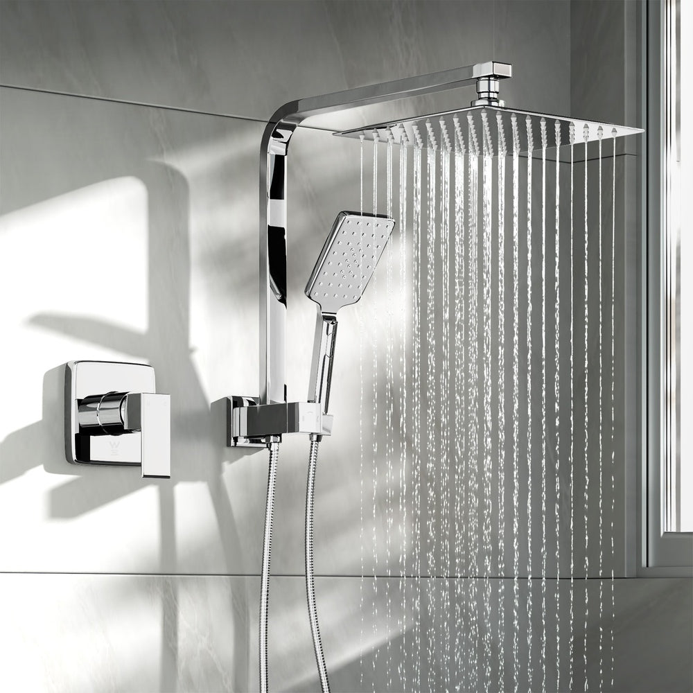 Welba 10" Rain Shower Head Set with Mixer Square 3-Mode Chrome
