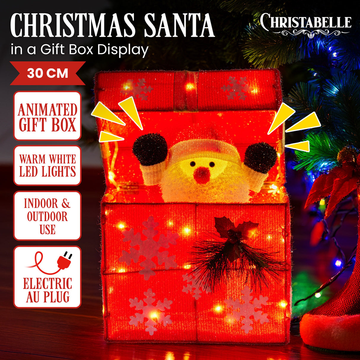 Christabelle Animated Santa Gift Box LED Christmas Tree Decoration Xmas Ornament