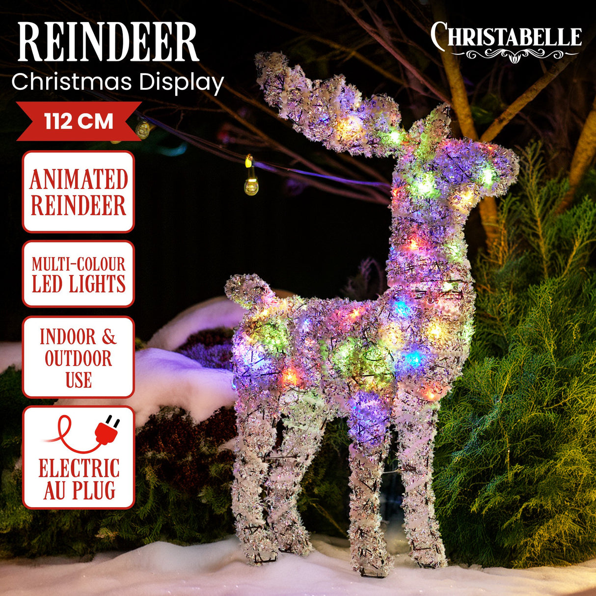 Christabelle 112cm Animated Reindeer Christmas Multi-Colour LED Lights Xmas Decor