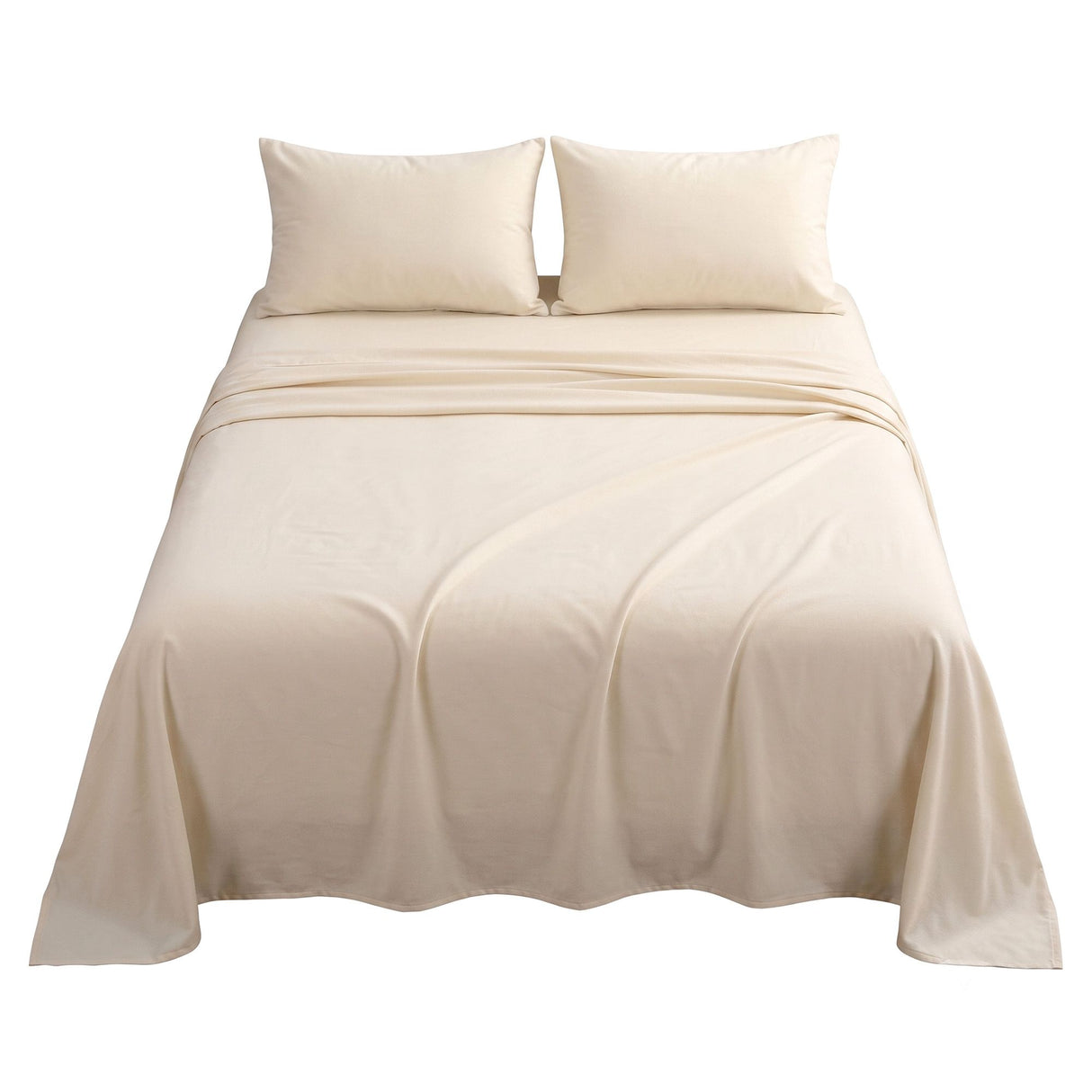 Giselle Double Sheet Set 150 GSM Anti-pilling Micro Flannel, Fast Drying Lightweight 4 Piece, 40CM Deep Pocket Fits Thick Mattress, Cream White