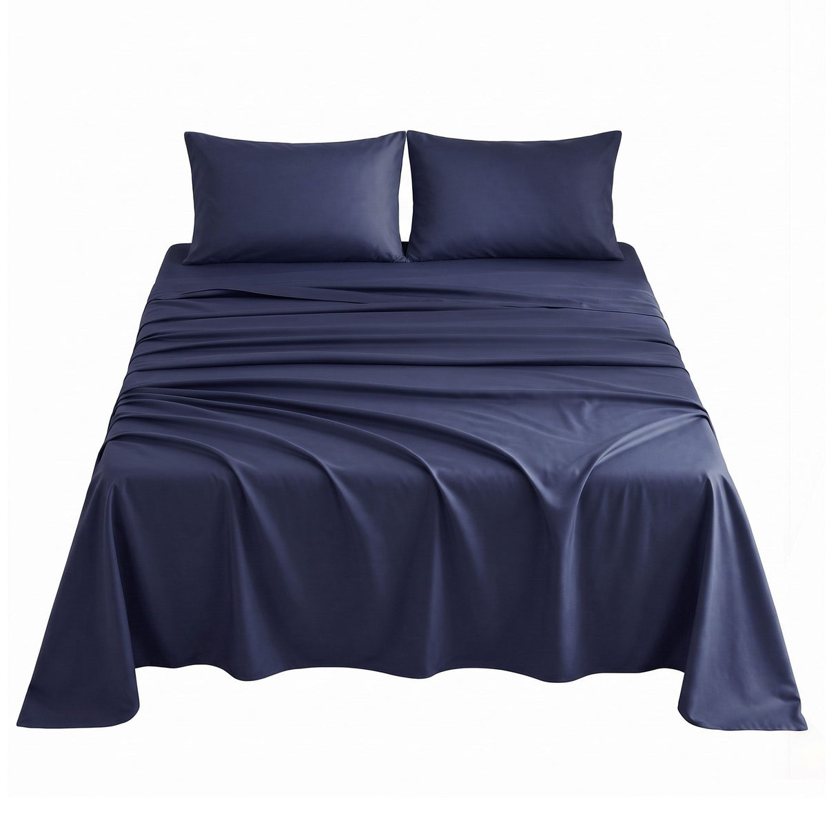 Giselle King 500TC Cotton 4Pcs Sheet Set with 40cm Extra Deep Pocket for Thick Mattresses Sateen Weave for Sweaty Nights Navy Blue