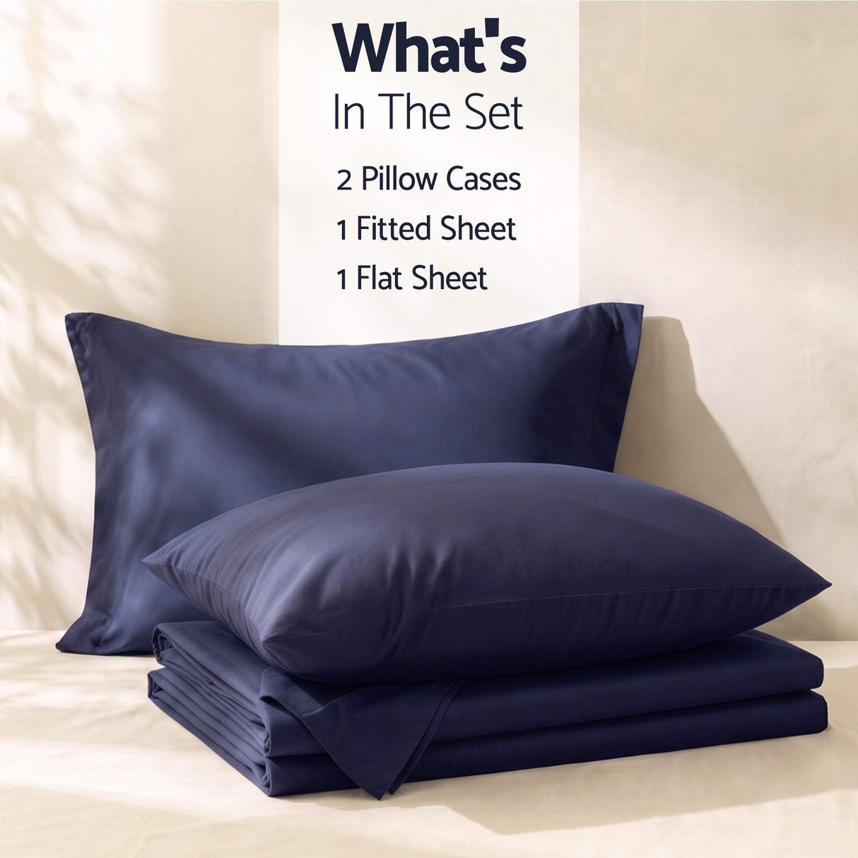 Giselle Kingsingle 500TC Cotton 4Pcs Sheet Set with 40cm Extra Deep Pocket for Thick Mattresses Sateen Weave for Sweaty Nights Navy Blue