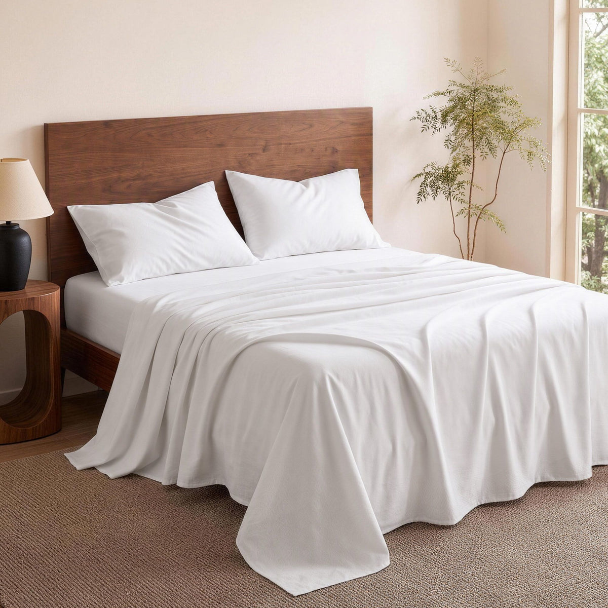 Giselle Queen 500TC Cotton 4Pcs Sheet Set with 40cm Extra Deep Pocket for Thick Mattresses Sateen Weave for Sweaty Nights White