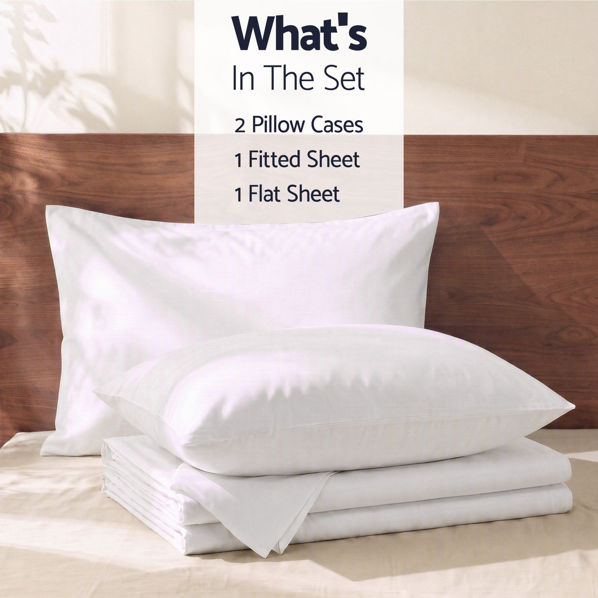Giselle Single 500TC Cotton 4Pcs Sheet Set with 40cm Extra Deep Pocket for Thick Mattresses Sateen Weave for Sweaty Nights White