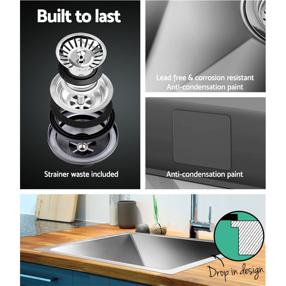 Cefito Kitchen Sink 60X45CM Stainless Steel Basin Single Bowl Silver