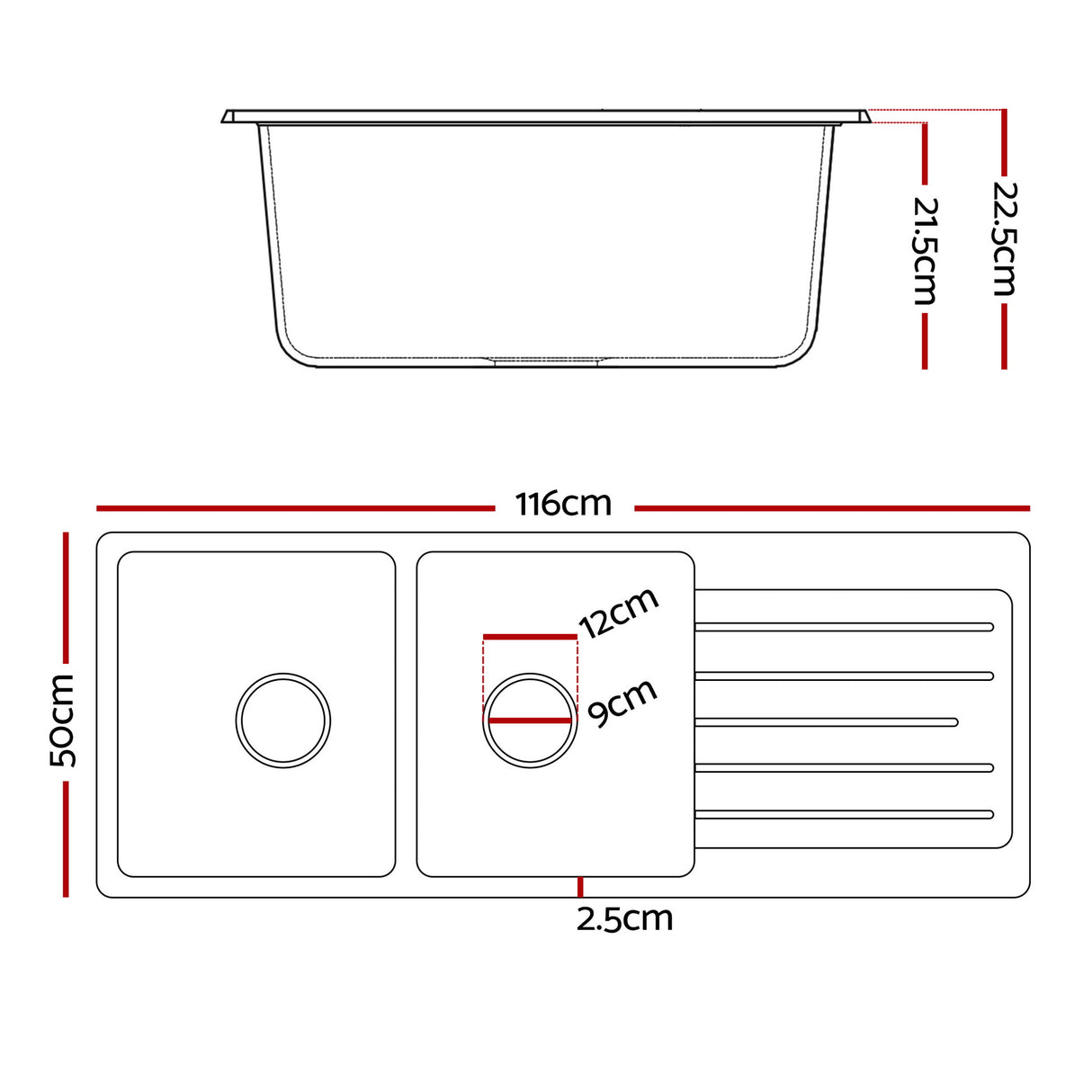 Cefito Kitchen Sink 116x50cm Granite Stone Sink Double Bowl White