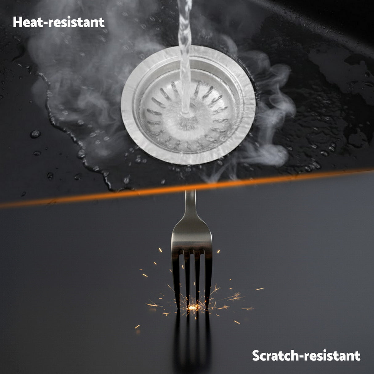 Cefito Kitchen Sink 38x38cm Granite Stone Sink Single Bowl Black