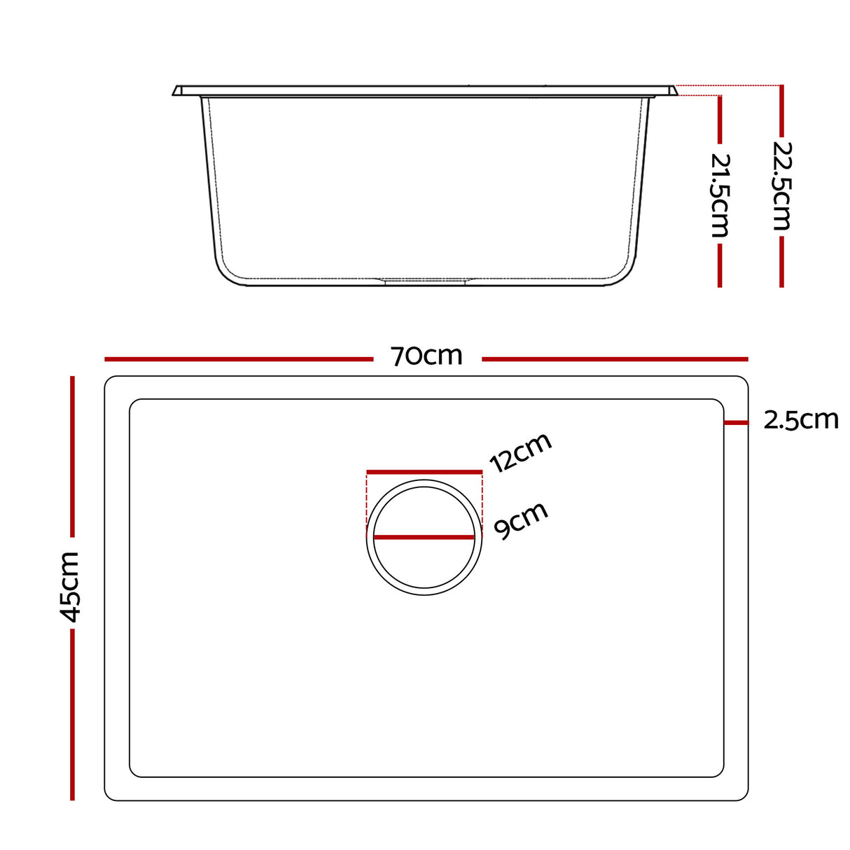 Cefito Kitchen Sink 70x45cm Granite Stone Sink Single Bowl White