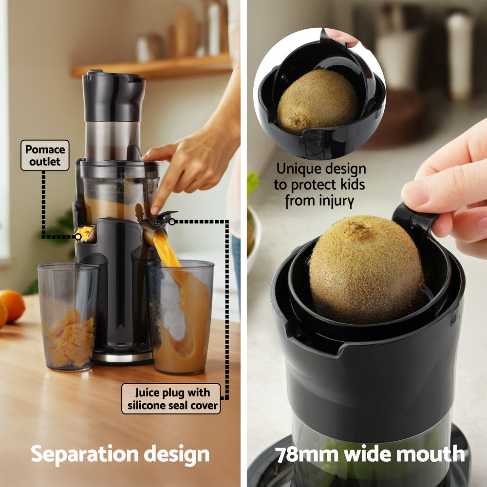 Devanti 200W Cold Press Masticating Juicer - Black Fruit Juice Extractor