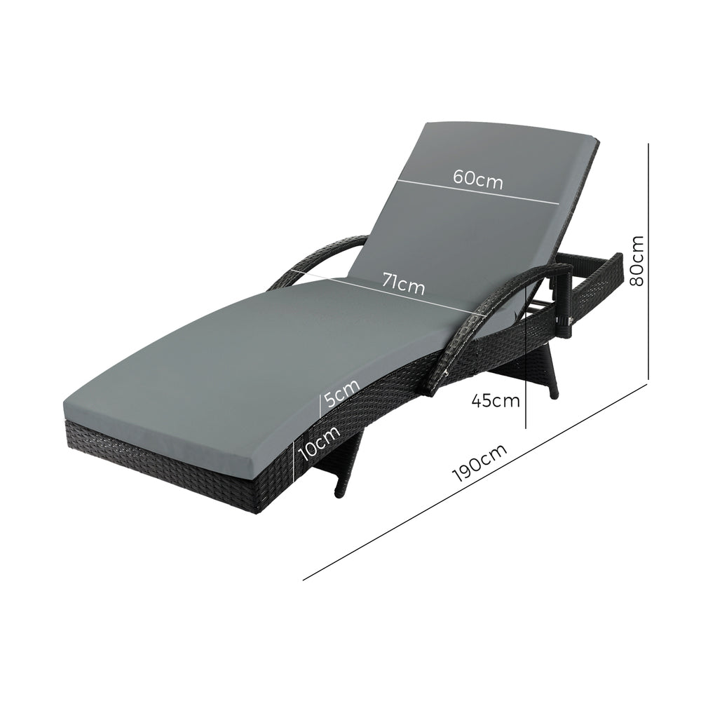 Livsip Outdoor Sun Lounger Waterproof Adjustable Black X2