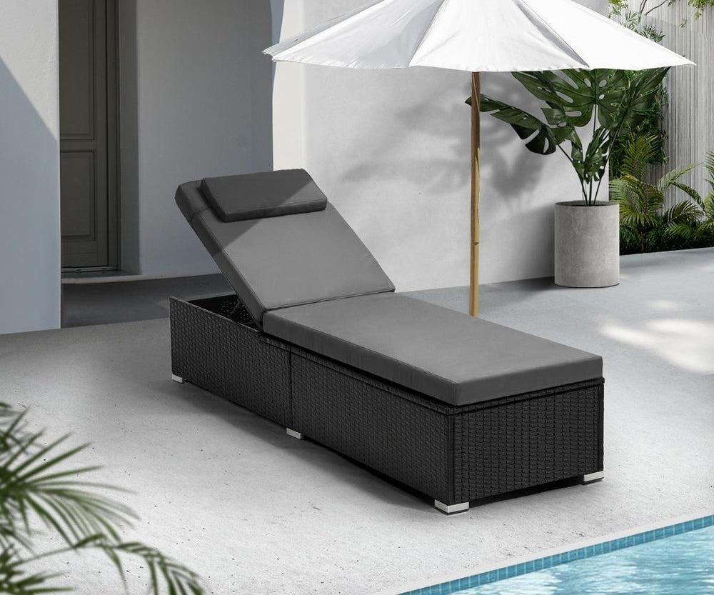 Livsip 2x Sun Lounge Wicker Lounger with Adjustable Backrest