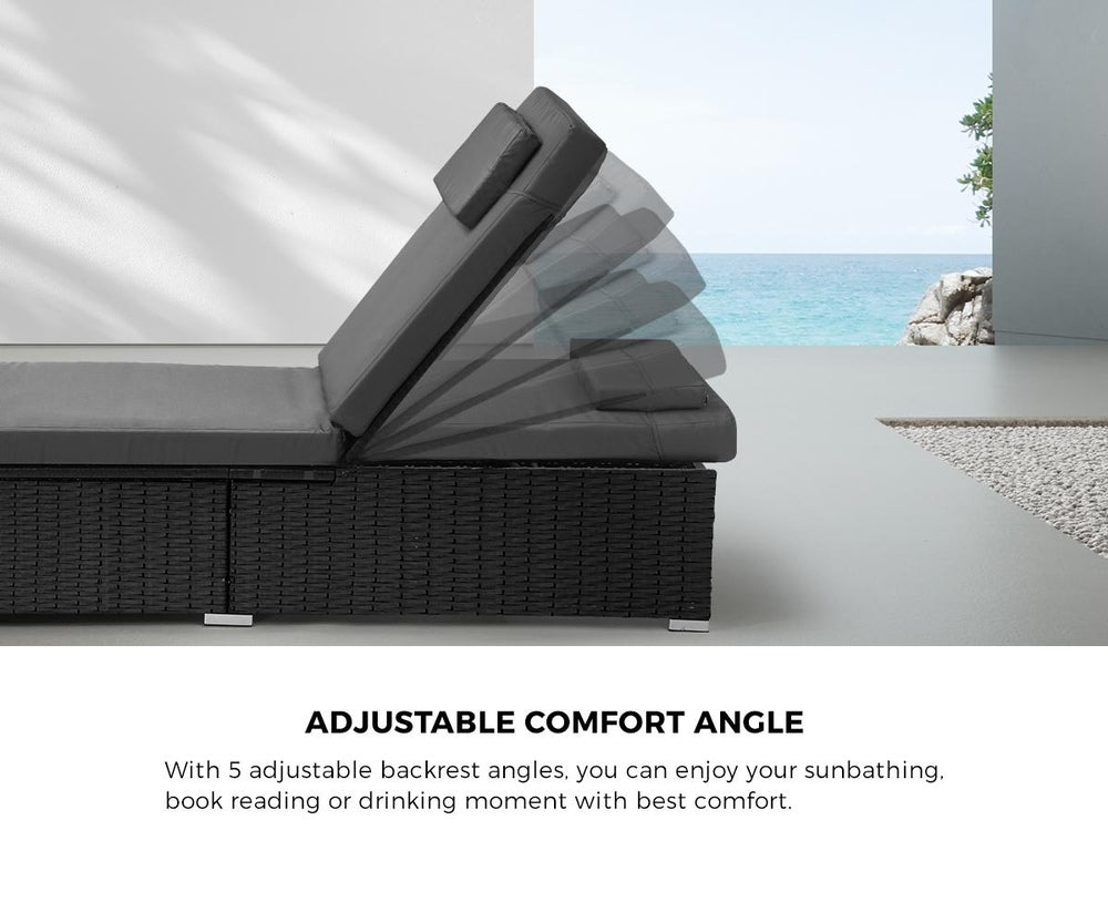 Livsip 2x Sun Lounge Wicker Lounger with Adjustable Backrest