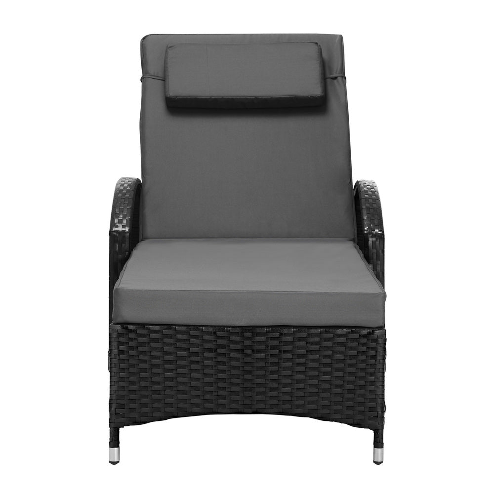 Livsip 2x Sun Lounge Adjustable Backrest Wicker Black