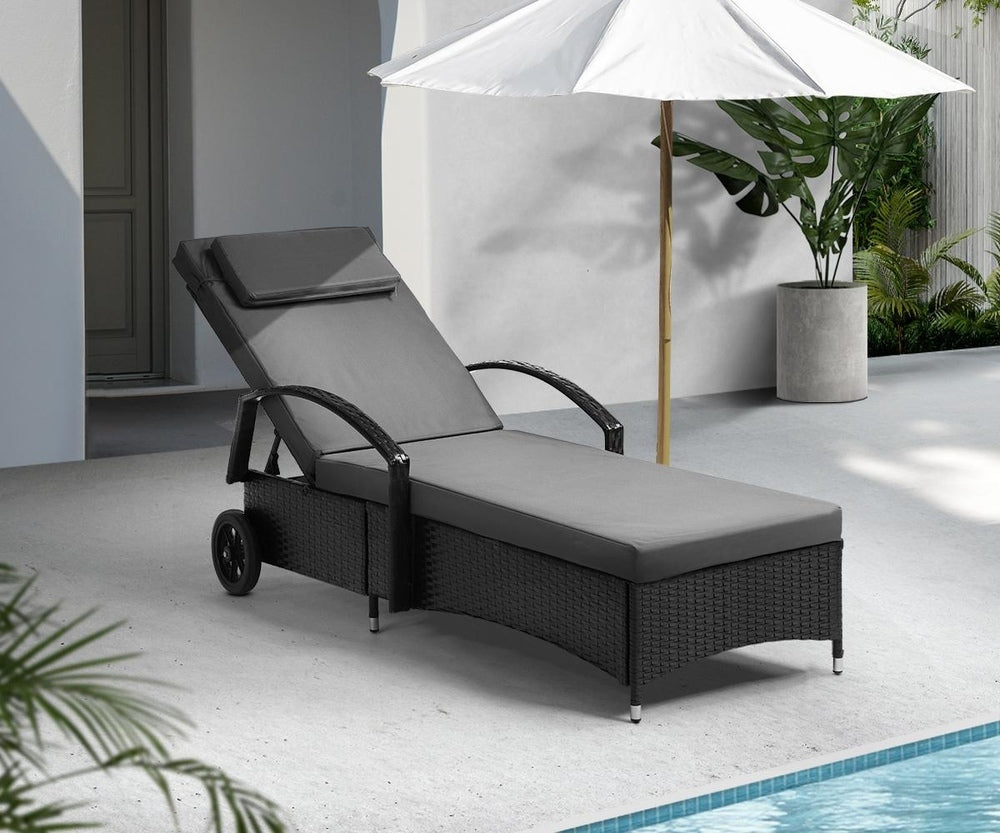 Livsip 2x Sun Lounge Adjustable Backrest Wicker Black