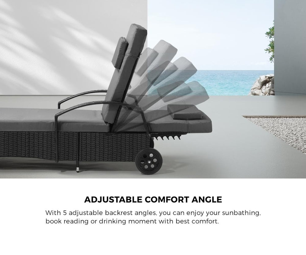 Livsip 2x Sun Lounge Adjustable Backrest Wicker Black