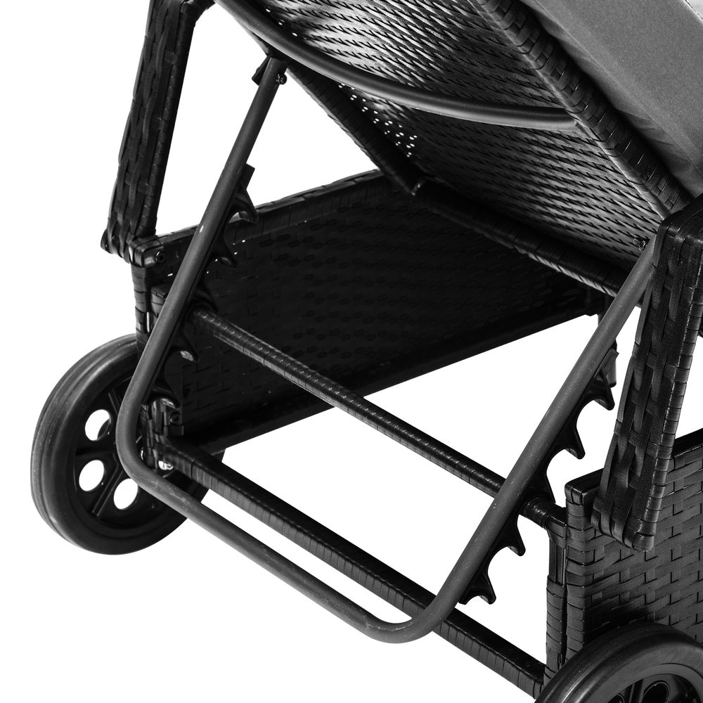 Livsip 2x Wheeled Sun Lounger & Table Outdoor Set Black