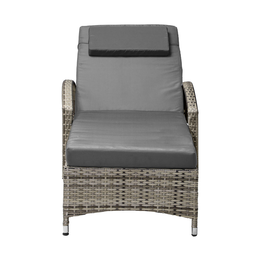Livsip 2x Sun Lounge Adjustable Backrest Wicker Grey