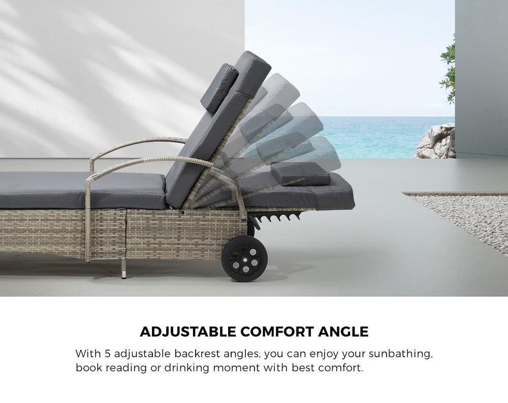 Livsip 2x Sun Lounge Adjustable Backrest Wicker Grey