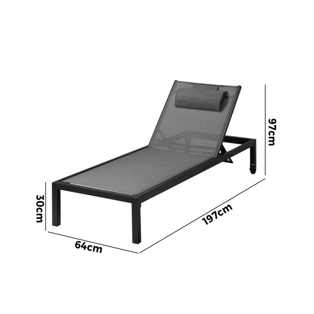 Livsip 2pcs Sun Lounge with Aluminium Frame and Wheels