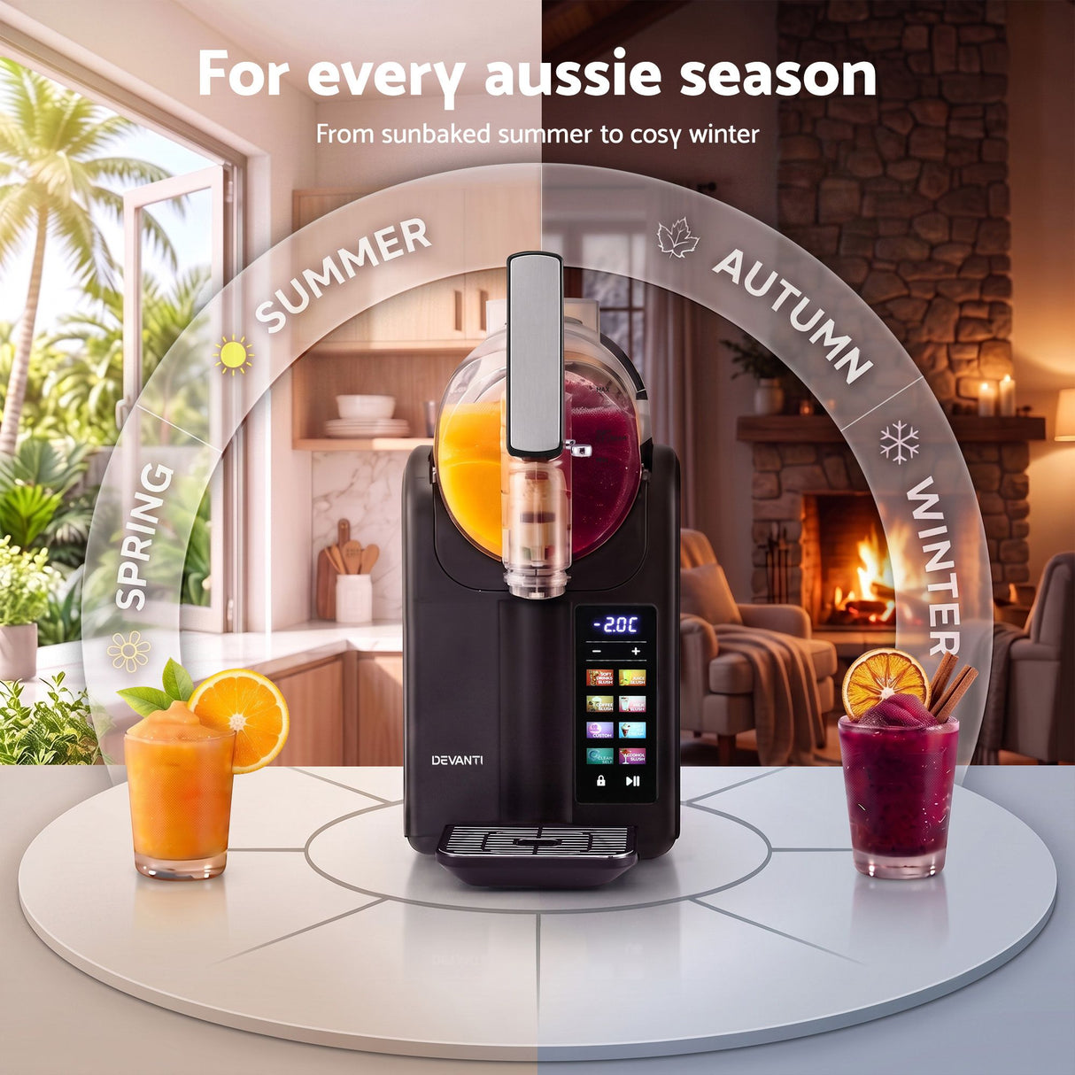 Devanti Slushie Machine 2L Frozen Drink Maker Ice Cream Cocktail Slush Maker Black